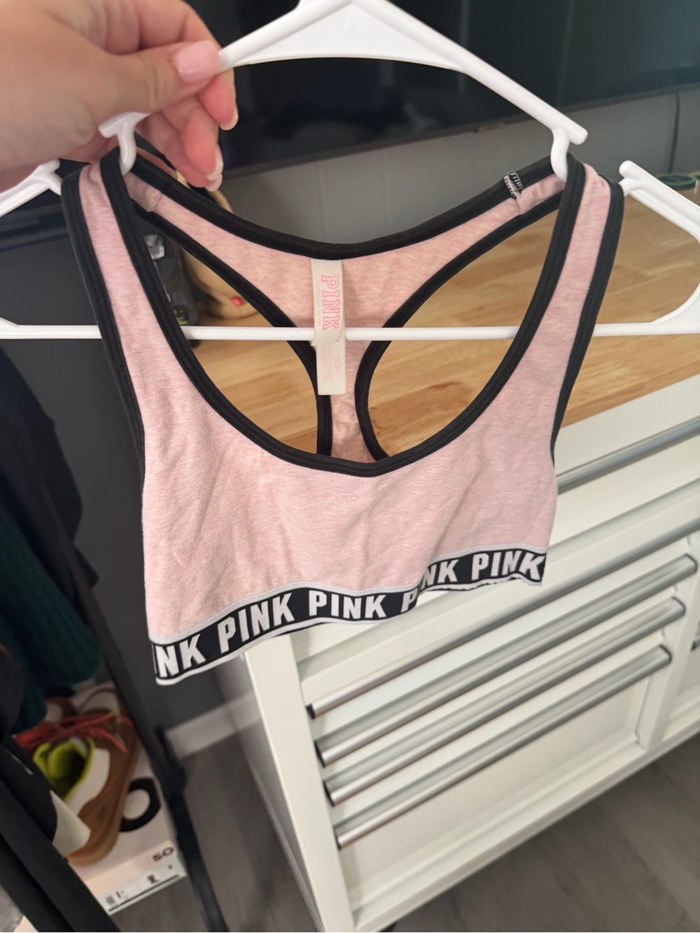PINK Victoria's Secret Heather Pink Racerback Sports Bralette with Black Trim